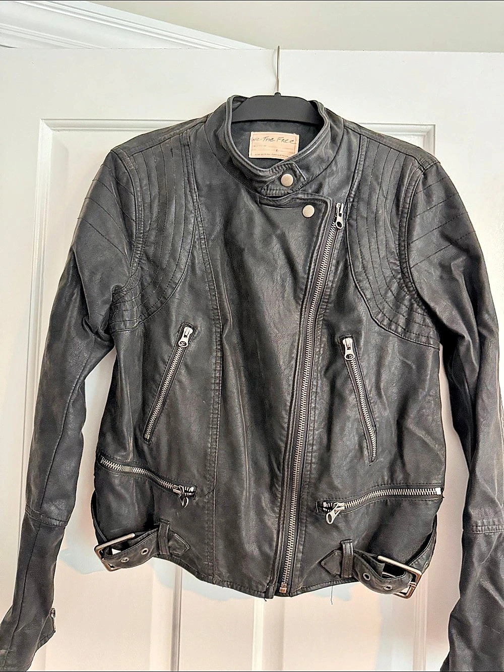 We The Free Black Moto Leather Jacket Size Large